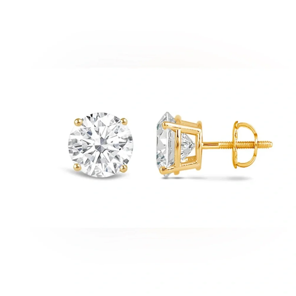 2 Ct Round Cut VS1/FG Certified Lab Grown Diamond Stud Earrings 14k Yellow Gold